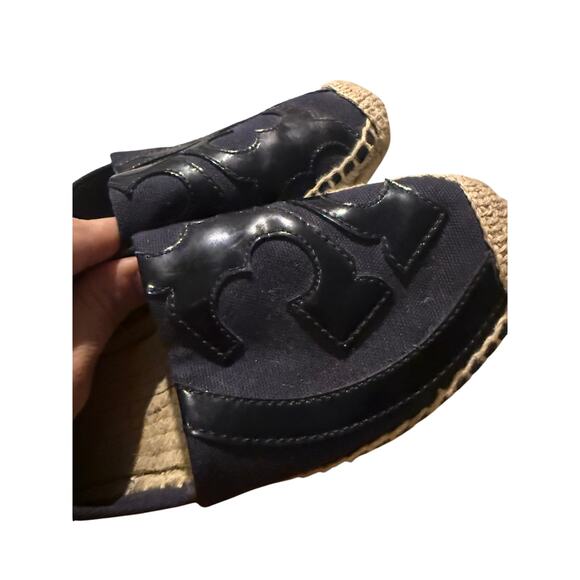 Tory Burch Blue Black Canvas and Patent Leather Poppy Espadrilles Sz. 7.5 - Picture 4 of 5